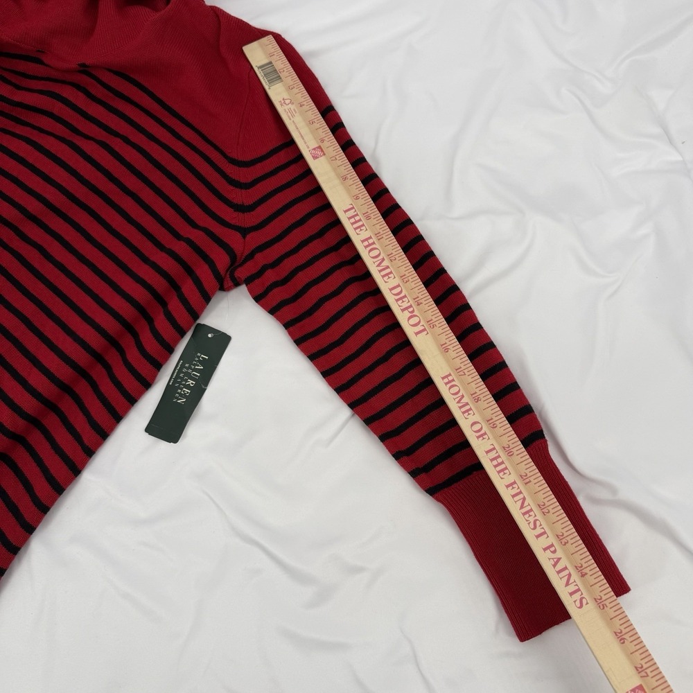 Lauren Ralph Lauren Sz 3X Red Black Striped Wool‎ Blend Cowl Neck Tunic Sweater - Picture 8 of 8